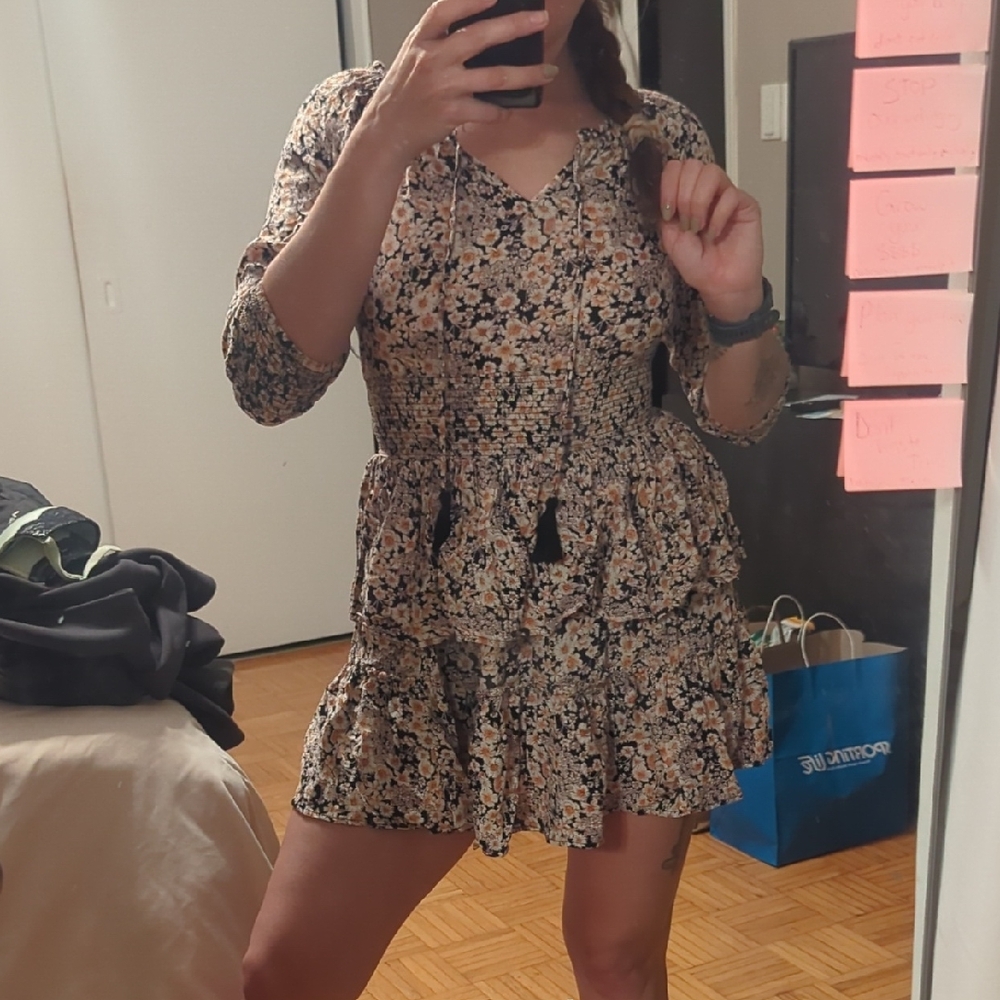 Patrons of Peace Black and Cream Floral Mini Dress - Picture 2 of 5